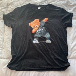 SHEIN Bear Print Tee- Black